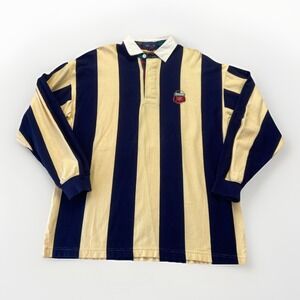 Vintage Gant Rugger Rugby Shirt Mens L Blue Yellow Striped Polo Ivy League Prep